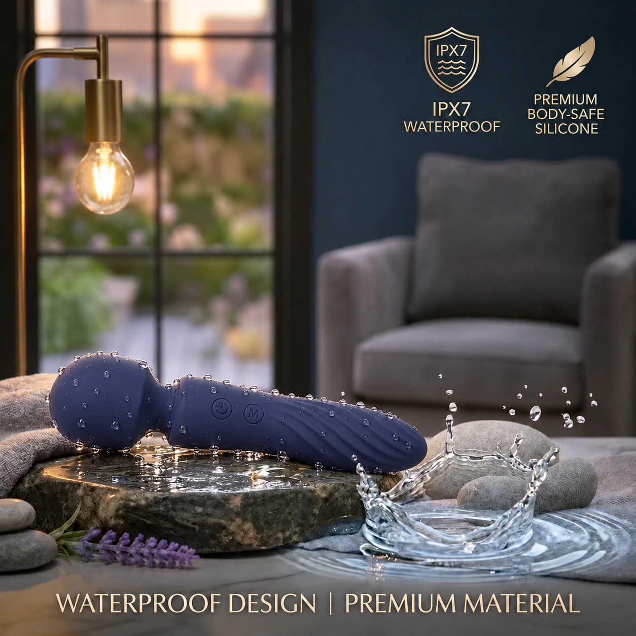 Charisma Mystique Blue with water droplets and a complete rounded handle end
