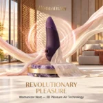 Womanizer Next in Dark Purple displayed with flowing silk in a warm room, full-bleed scene