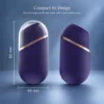 Blue Amazing massager shown with and without its clear cover and dimensions.