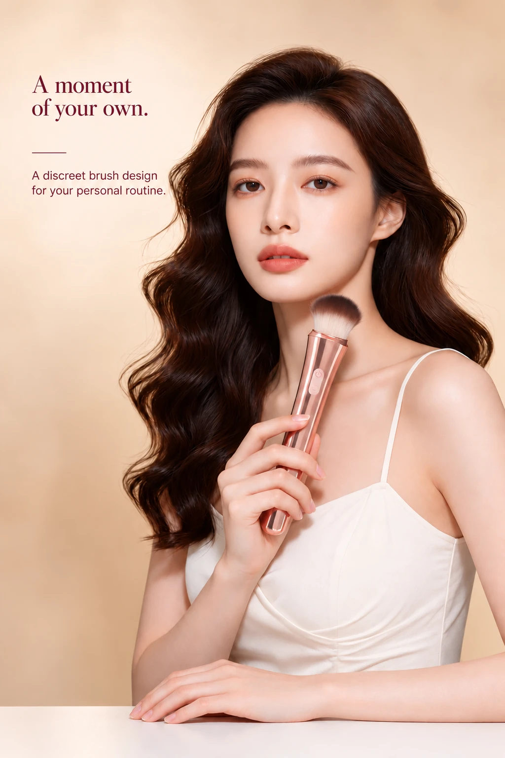 Glimmer brush vibrator held by an AI-generated adult model