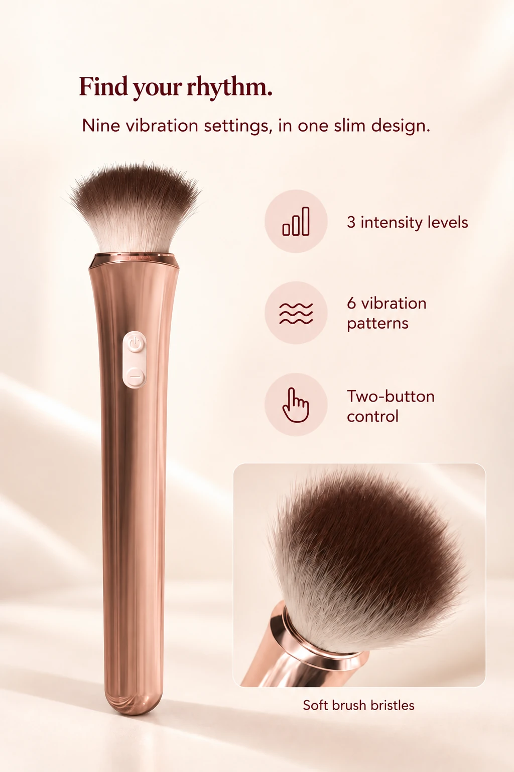 Glimmer with nine vibration settings and two-button controls