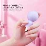 Lilac purple mini wand vibrator held in one hand, showing the single-button control
