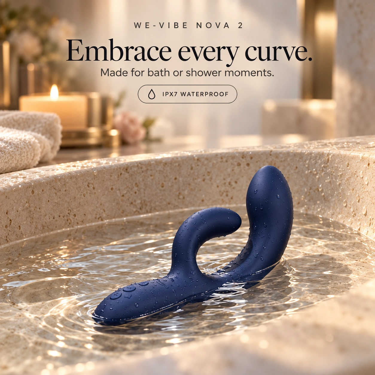 Midnight Blue Nova 2 in a candlelit bath setting