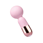 Sweet Pop mini wand vibrator in Blush Pink with rose-gold trim on a transparent background