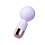Sweet Pop mini wand vibrator in Lilac Purple with rose-gold trim on a transparent background