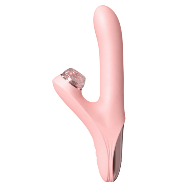 Secret Language multi-action vibrator in pink, side view with a transparent background.